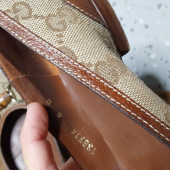Gucci women's slip on monogram with bamboo size 6 - Picture 8 of 11
